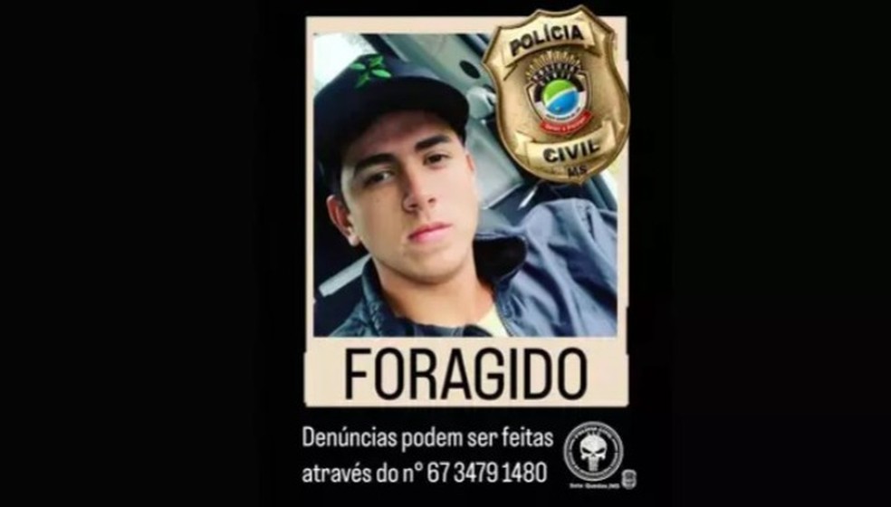 Rapaz está foragido da Polícia Civil de Mato Grosso do Sul. — Foto: PCMS/Reprodução