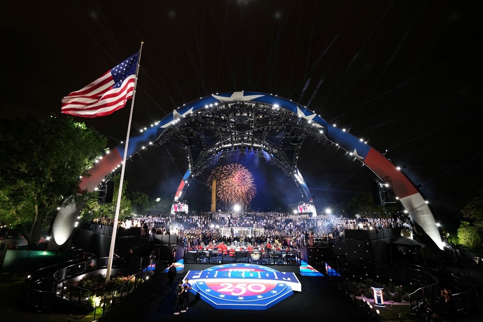 Evento 'UFC Freedom 250' na Casa Branca, em Washington D.C., nos Estados Unidos, na madrugada de 15 de junho de 2026. — Foto: Jacquelyn Martin/Pool via REUTERS