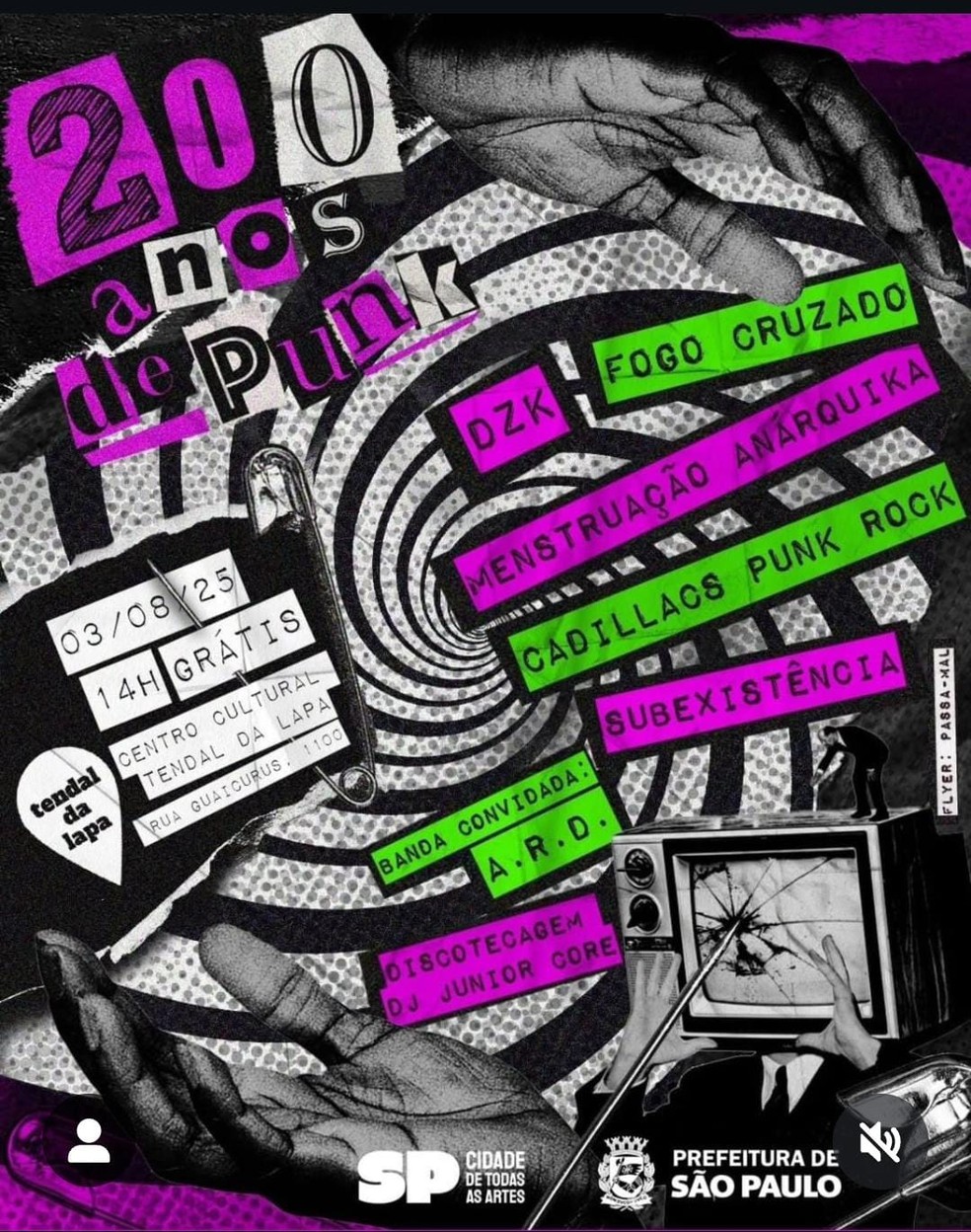 Evento com bandas punk ocorreu no Centro Cultural Tendal da Lapa e teve apoio da Prefeitura de São Paulo — Foto: Reprodução/Divulgação