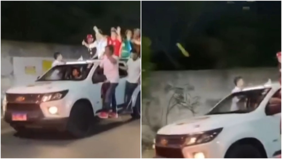 Grupo arremessa dezenas de ovos contra Evandro Leitão, candidato à Prefeitura de Fortaleza — Foto: Reprodução