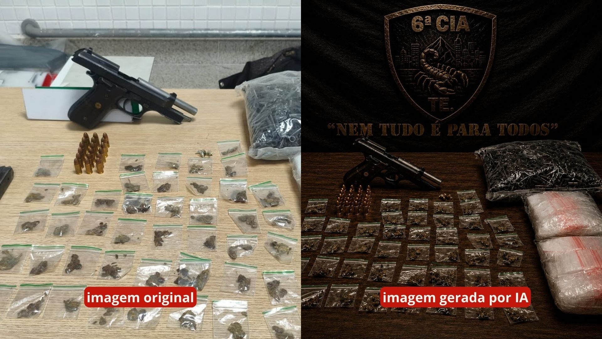 ANTES e DEPOIS: veja as fotos originais e as imagens geradas por IA de apreensões divulgadas com erros pela polícia do ES