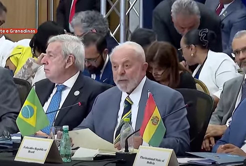 O presidente Lula durante discurso na 8ª cúpula da Celac — Foto: Reprodução/Canal Gov