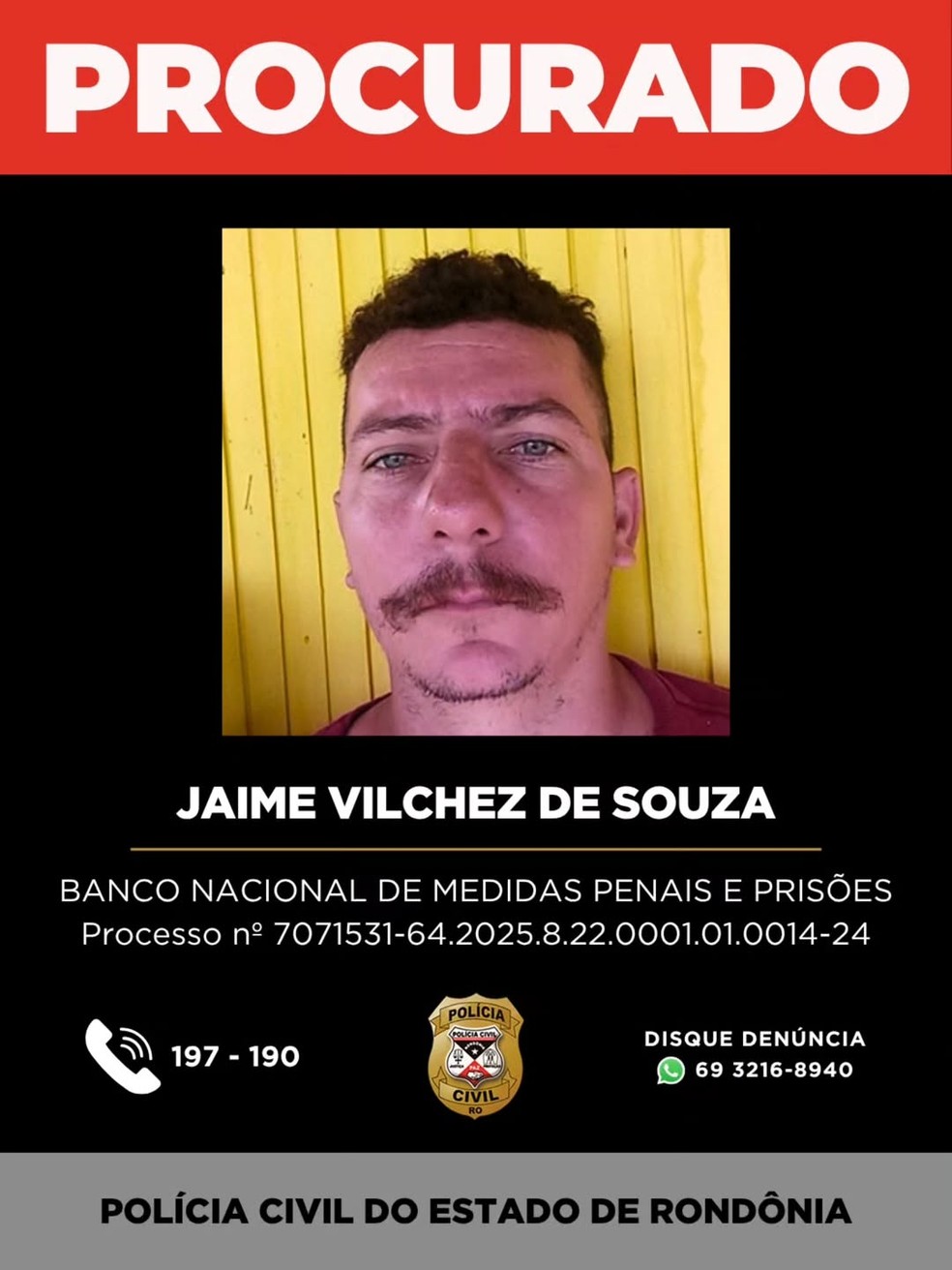 Jaime Vilchez de Souza — Foto: Reprodução/Polícia Civil de Rondônia (PC-RO)