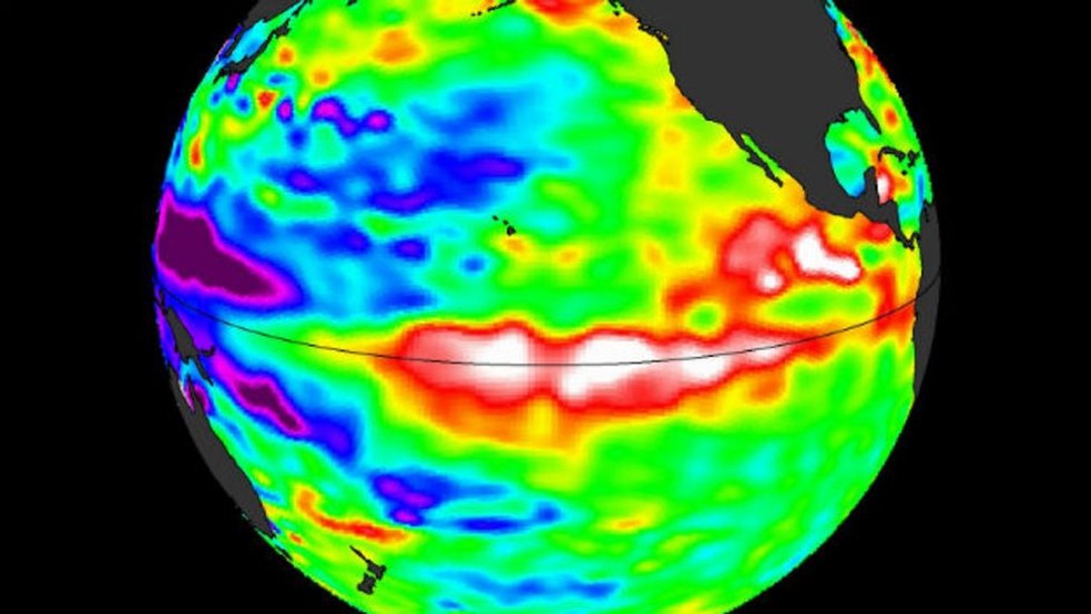 Quando o El Niño está ativo a água do oceano na zona equatorial está mais quente — Foto:  William Patzert/Divulgação
