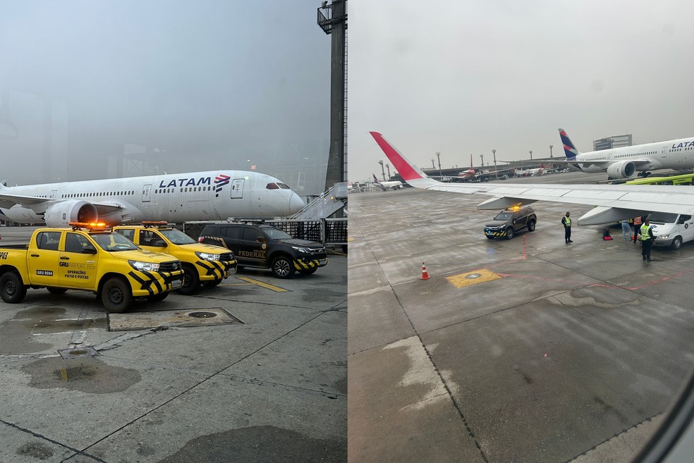 Conforme a PF, após a denúncia, a aeronave foi removida para a área remota do aeroporto e todos os passageiros foram desembarcados. — Foto: Arquivo pessoal/Evandro Pádua