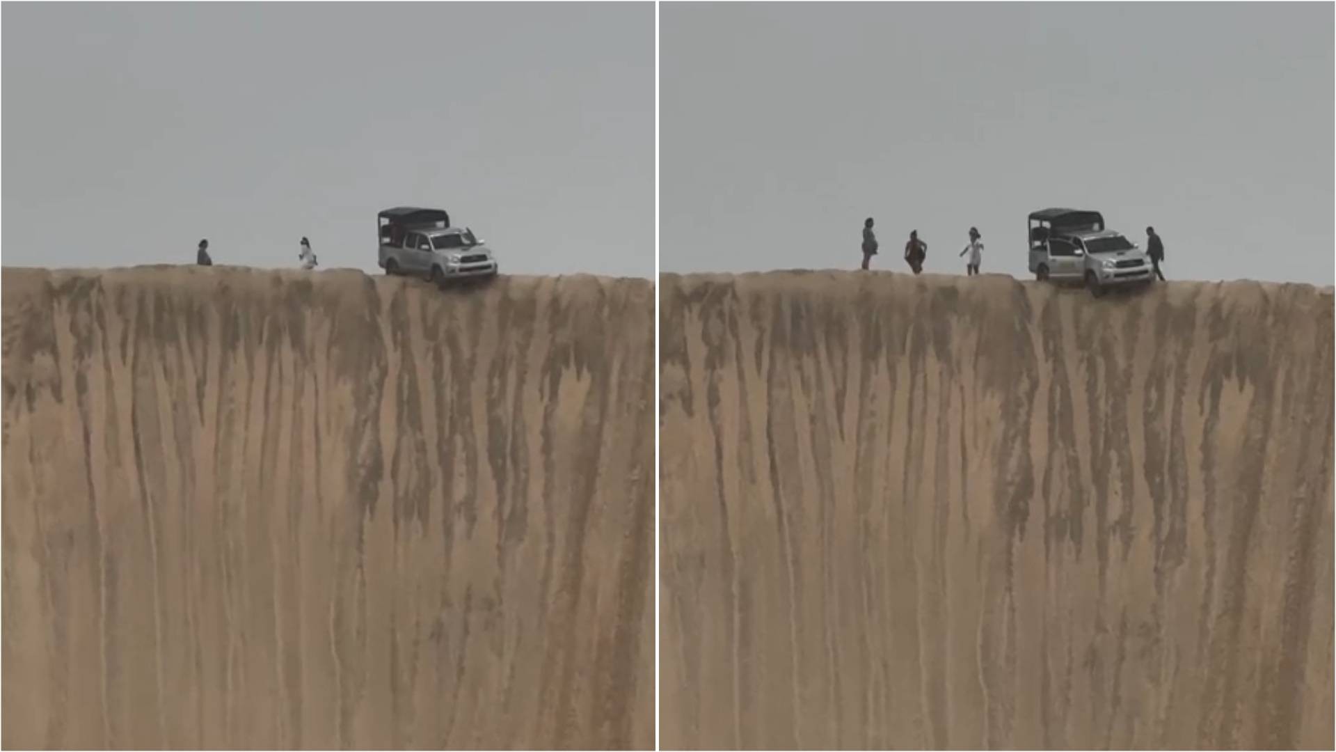 Vídeo: carro fica 'pendurado' em duna de 30 metros para turistas tirarem foto, próximo de Jericoacoara