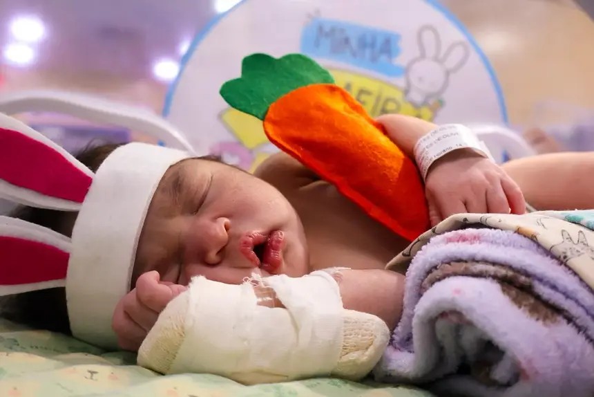 Hospitais promovem ensaio fotográfico de Páscoa com bebês prematuros no Pará