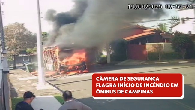 Câmera de segurança flagra início de incêndio em ônibus de Campinas