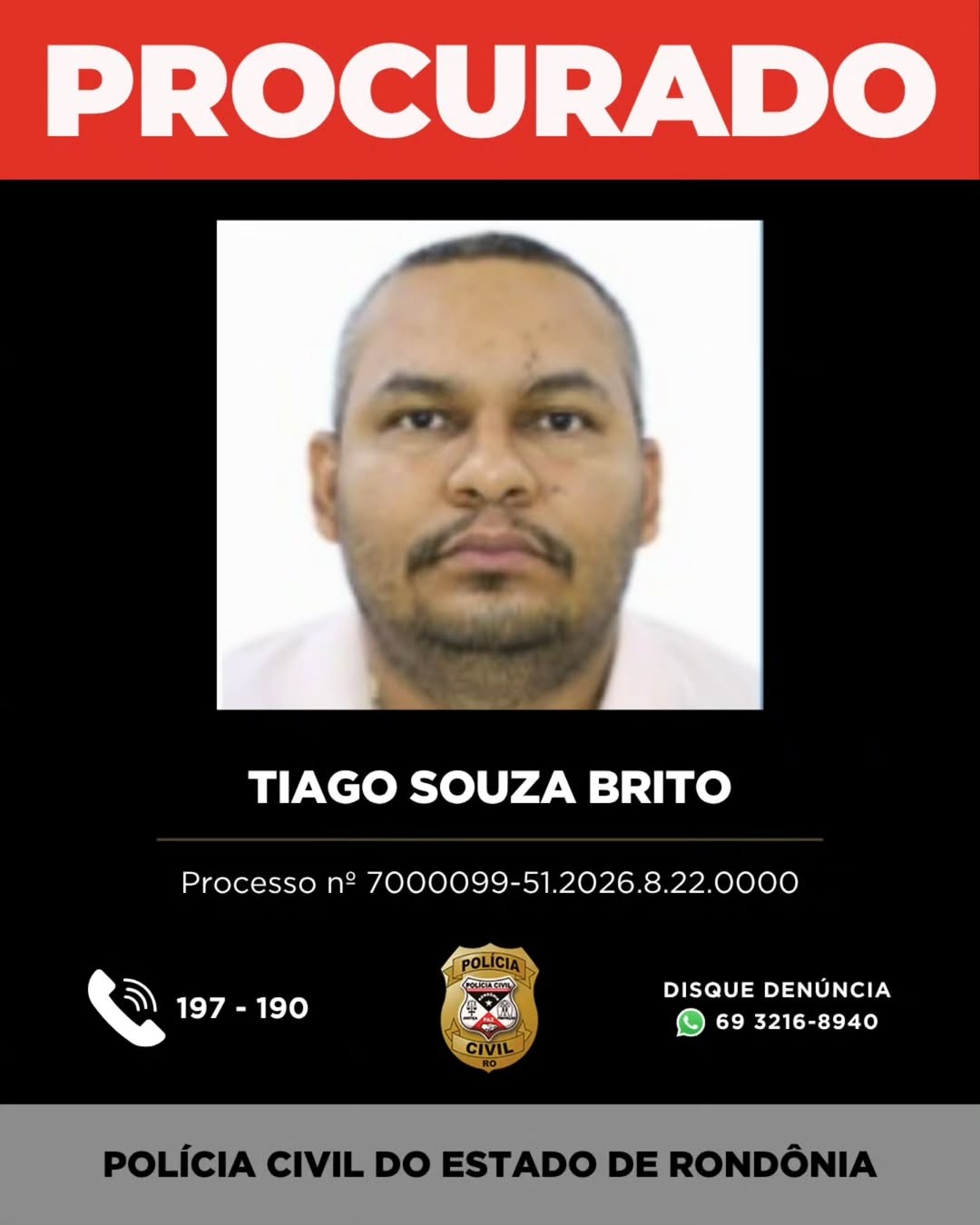 Tiago Souza Brito — Foto: Reprodução/Polícia Civil de Rondônia (PC-RO)