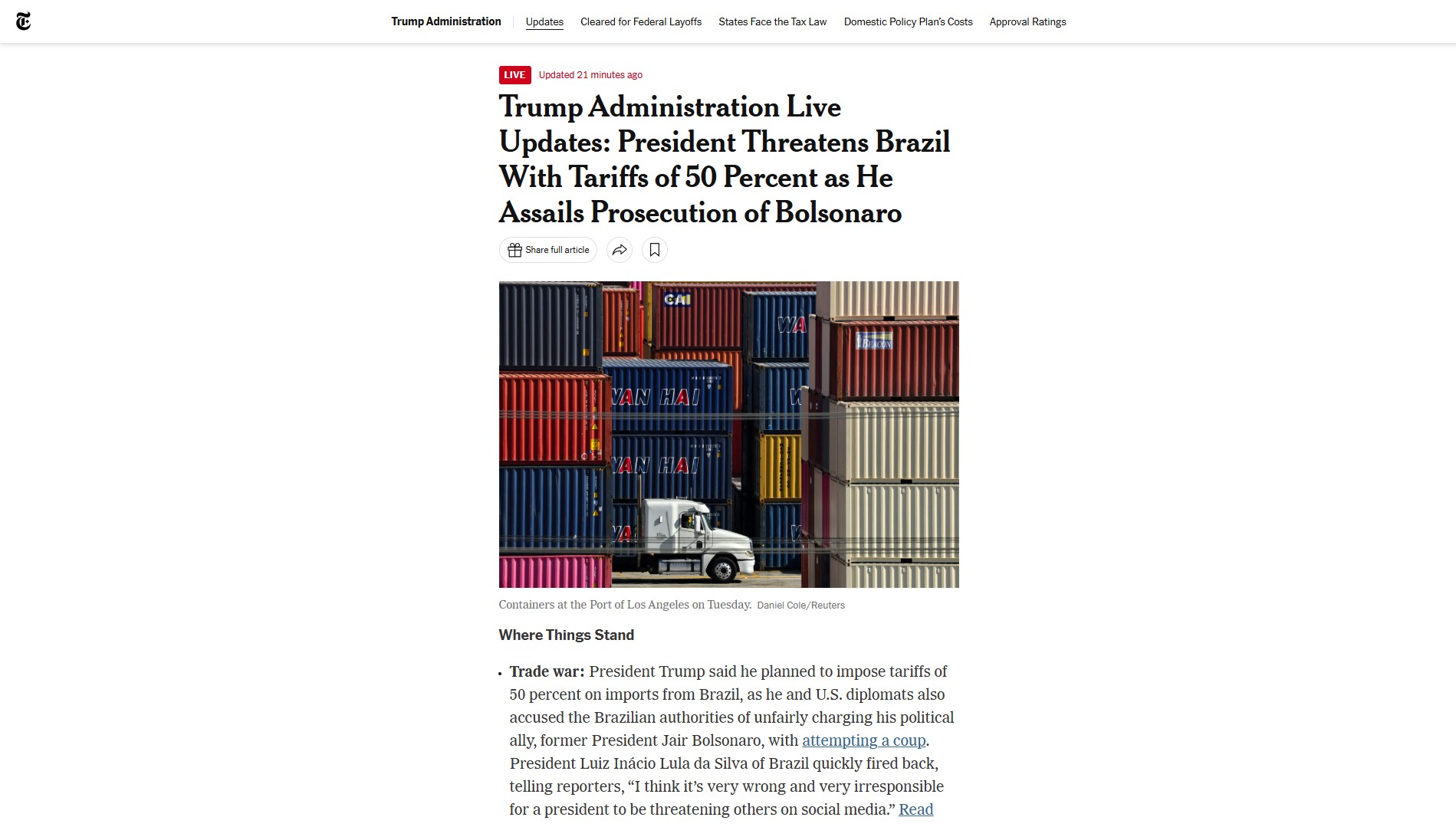 Trump anuncia tarifa de 50% sobre produtos brasileiros: veja a repercussão internacional