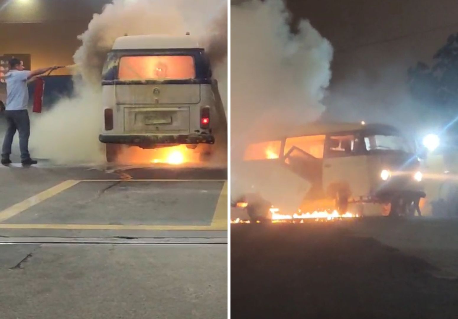 VÍDEO: Kombi pega fogo dentro de posto de combustíveis em Campinas