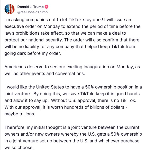 Trump propõe dividir propriedade do TikTok e diz que adiará o banimento da rede social — Foto: Reprodução