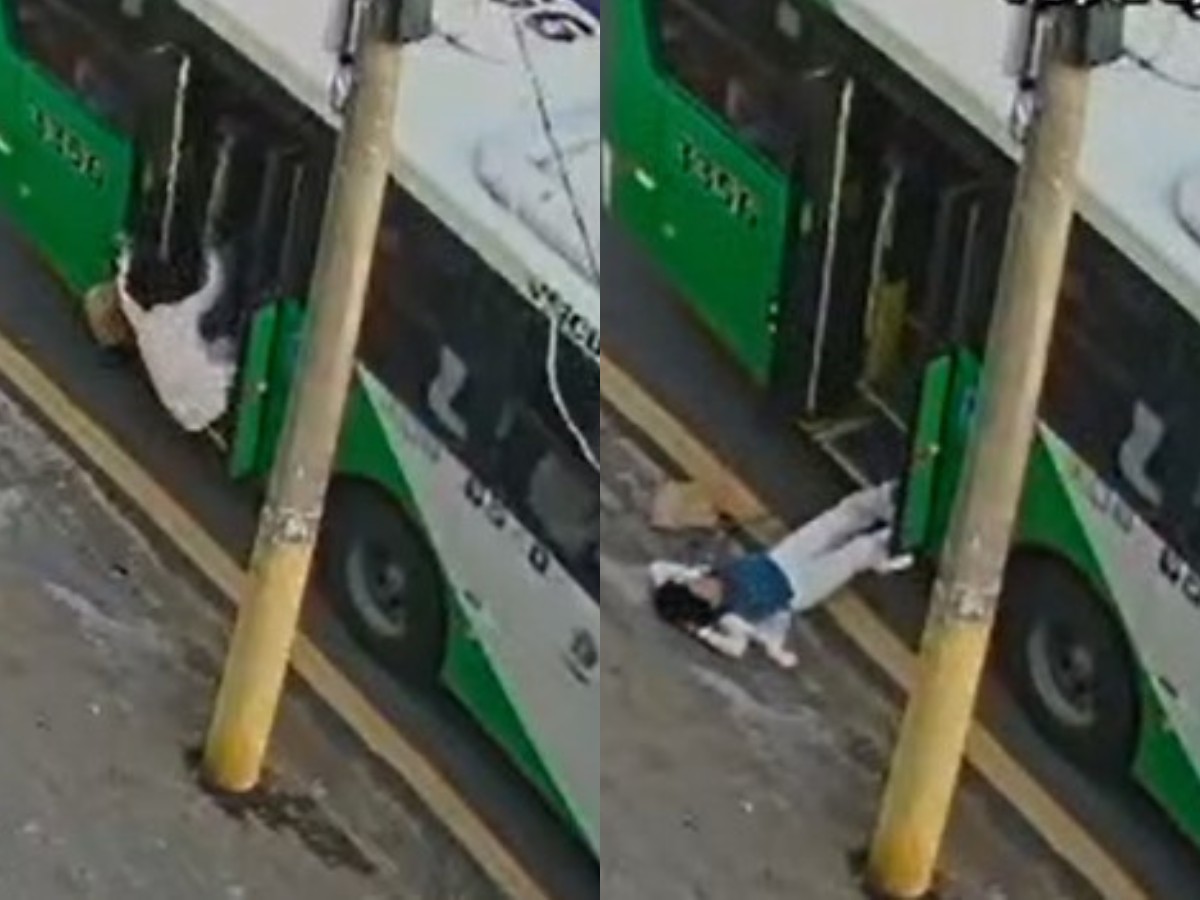 VÍDEO: mulher se desequilibra em ônibus, cai na calçada e bate a cabeça no chão em Campinas