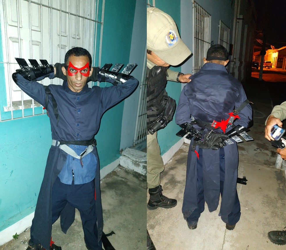 'Super-heroi' com batarangue de brinquedo e faca invade residência, tenta matar morador e é preso no PI — Foto: Reprodução