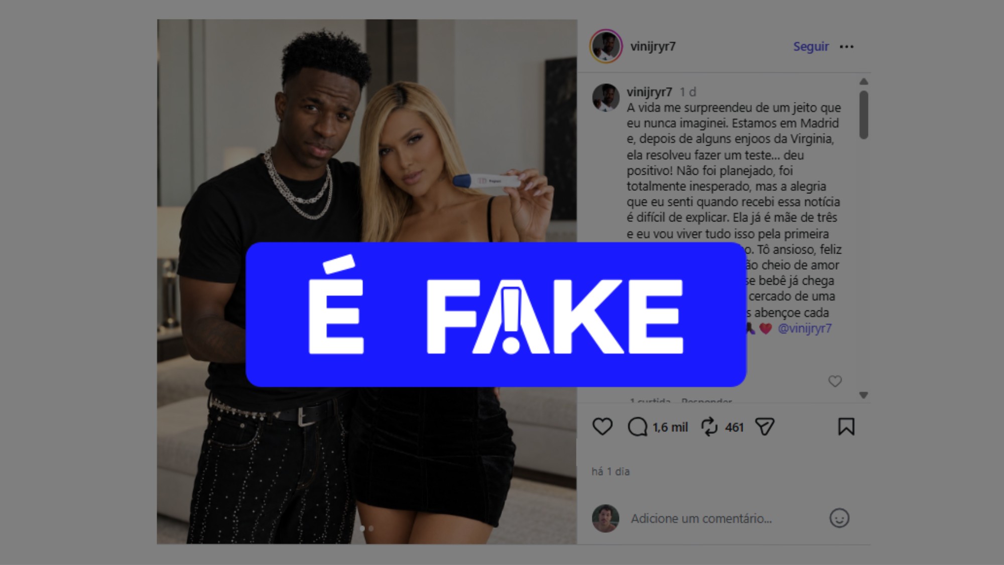 É #FAKE que Virginia Fonseca e Vini Jr. postaram fotos com anúncio de gravidez; imagens foram fabricadas com inteligência artificial 