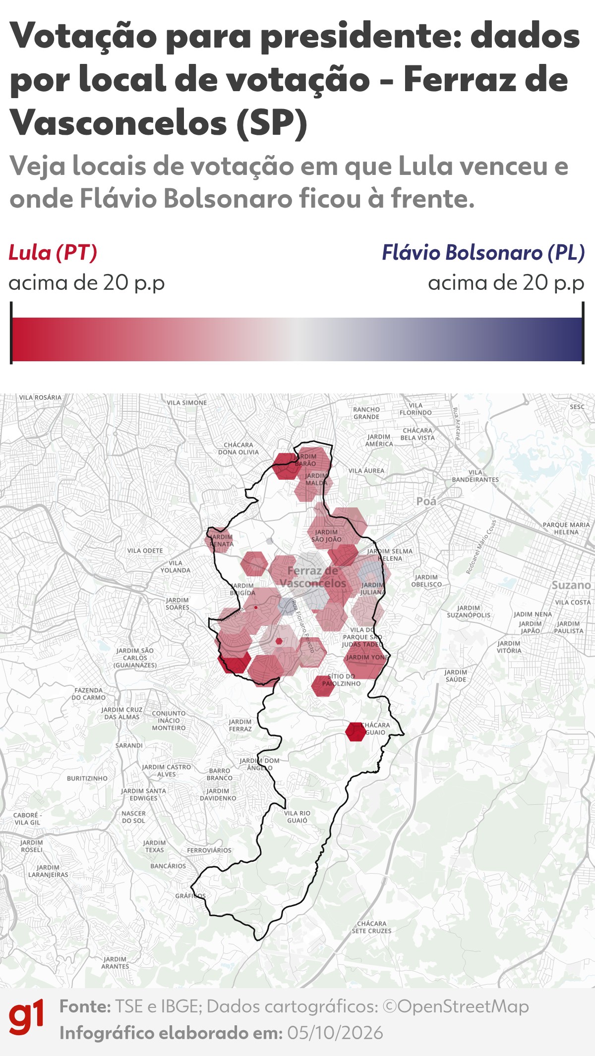 Mapa da votação para presidente em Ferraz de Vasconcelos: veja os resultados por local de votação e zona eleitoral