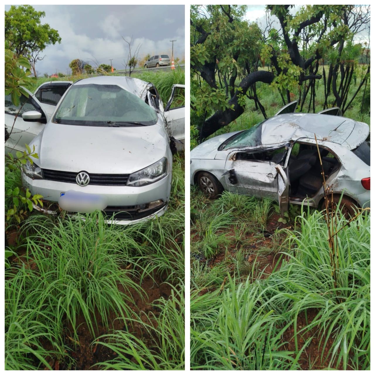 Motorista fica ferido após carro capotar e sair da pista na BR-251