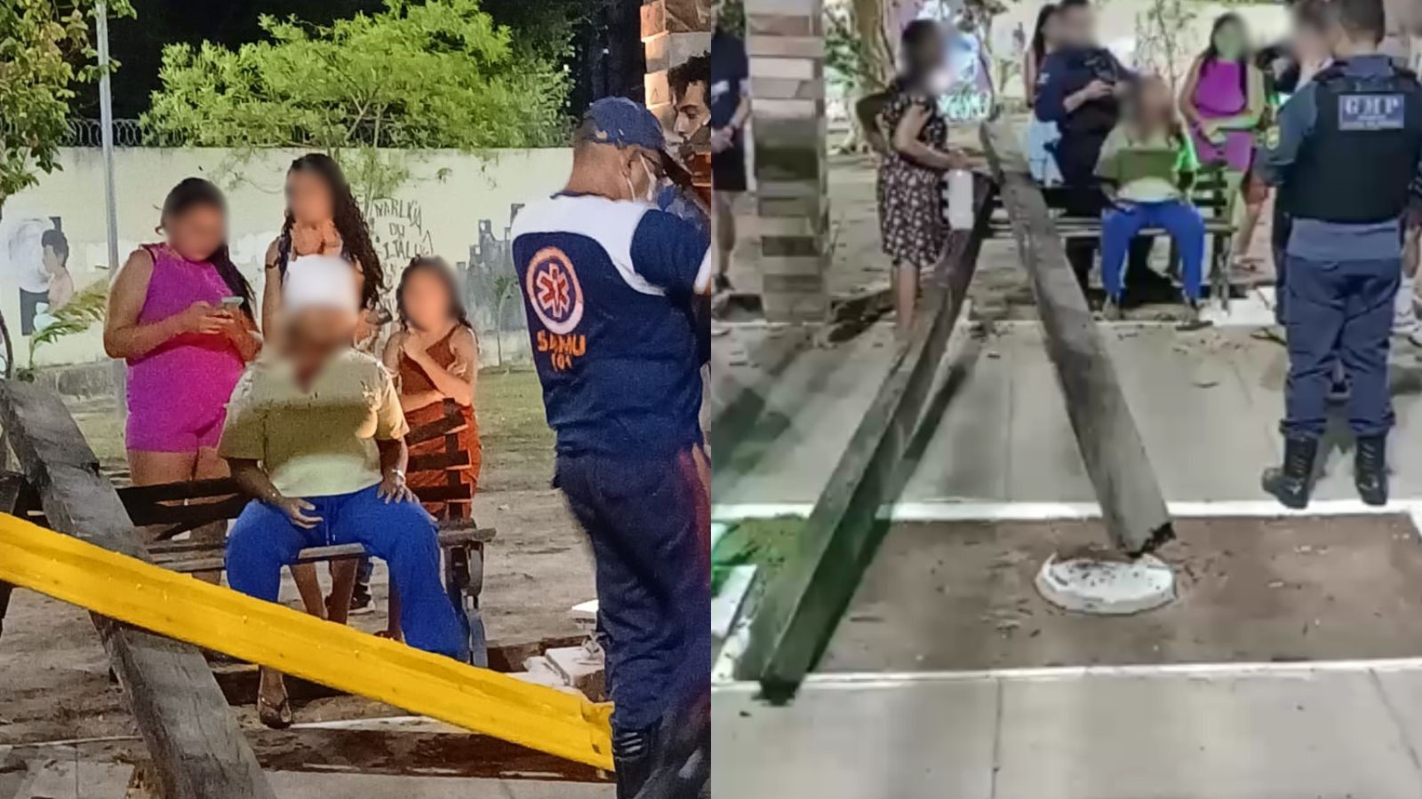 Estrutura de madeira desaba e deixa mãe e filho feridos no Parque da Cidadania, em Teresina