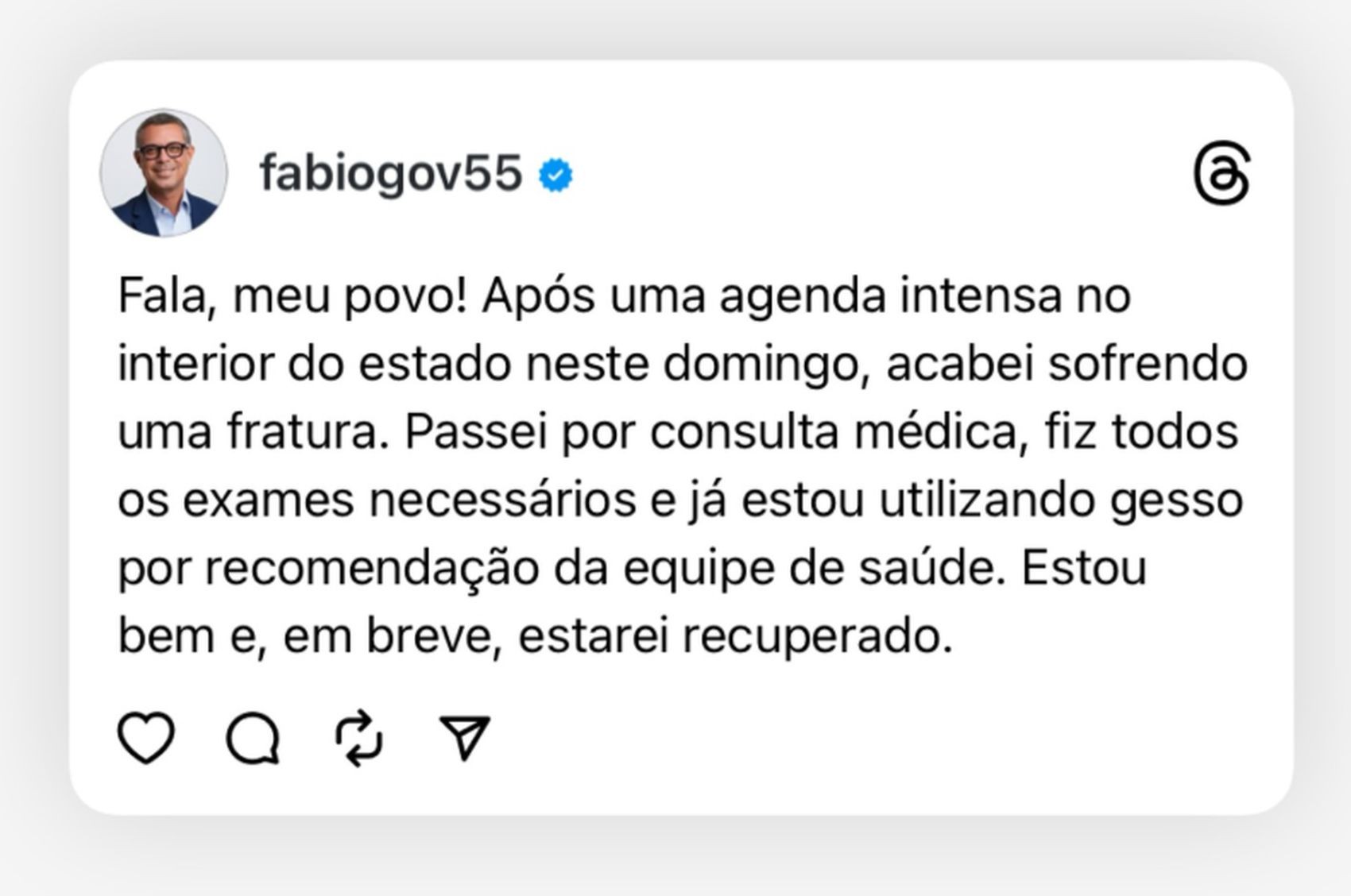 Governador Fábio Mitidieri sofre fratura no dedo do pé e se afasta das funções temporariamente