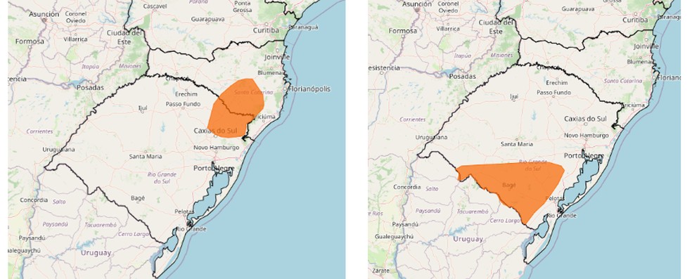 Mapa mostra regiões sob o alerta de perigo para geada. — Foto: Inmet
