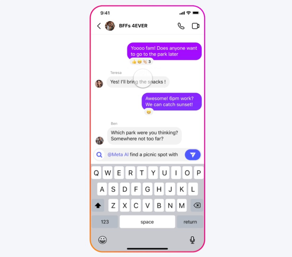 Assim como o WhatsApp e o Facebook, o Instagram também agora traz o Meta AI — Foto: Reprodução/Meta