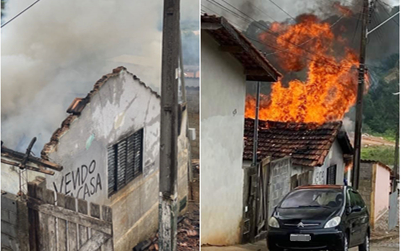 Incêndio atinge casa com acúmulo de lixo e que servia de depósito em Cambuí, MG