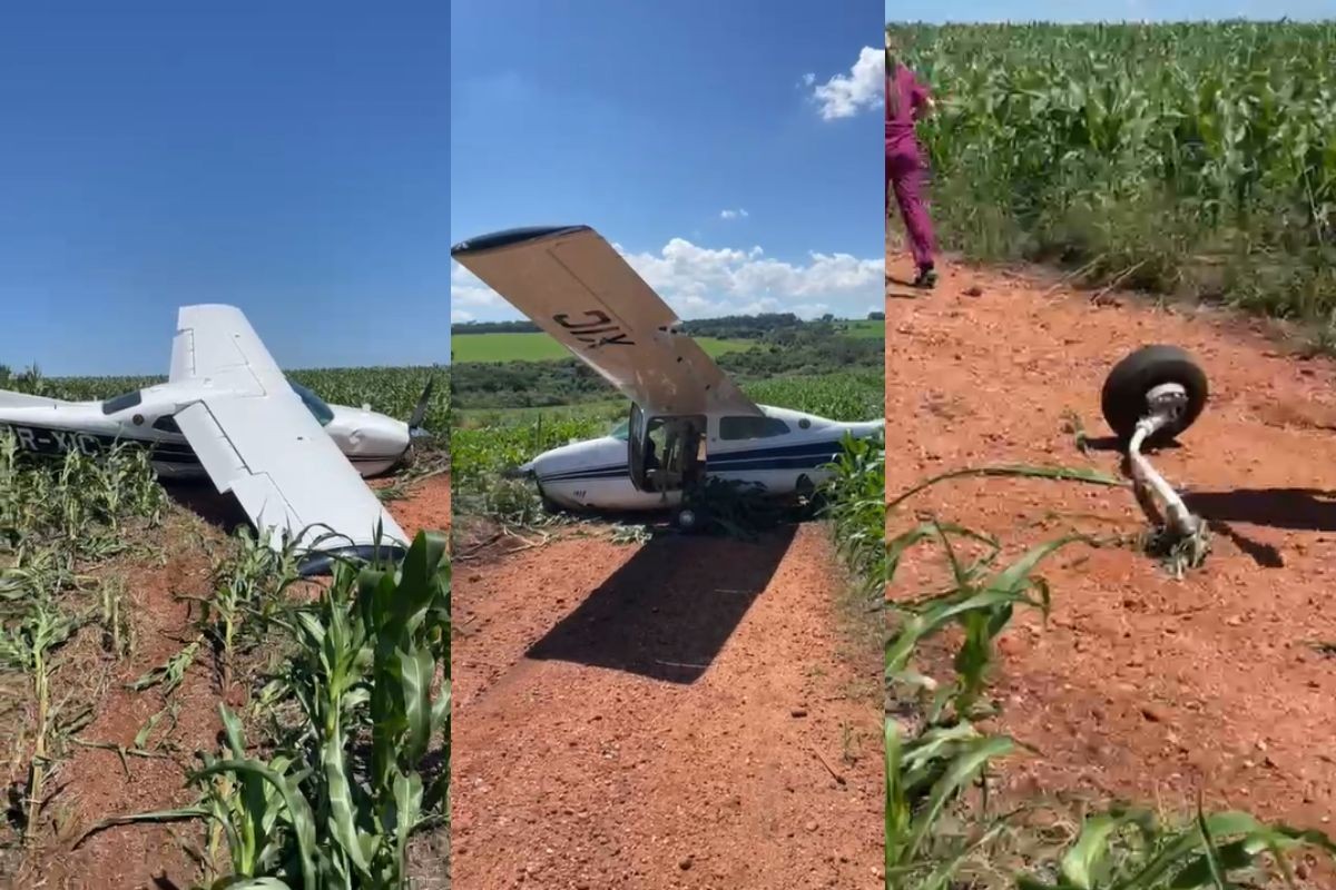Avião faz pouso de emergência em plantação de milho e seis pessoas são levadas para hospital em MS