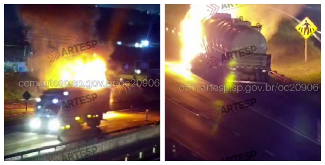 Incêndio em carreta interdita Rodovia Washington Luís no interior de SP