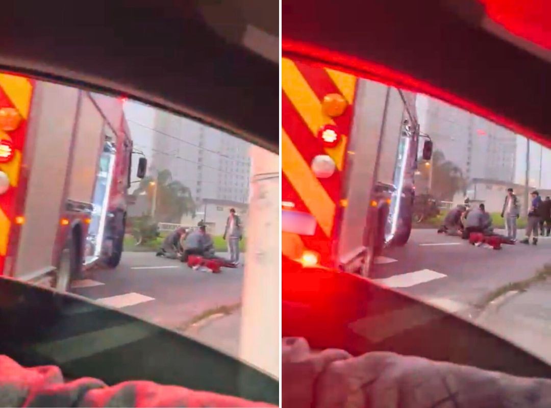 Motociclista atropela mulher em avenida de São Vicente, SP; VÍDEO