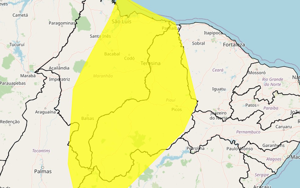 Piauí continua com alerta para chuvas — Foto: Reprodução/Inmet