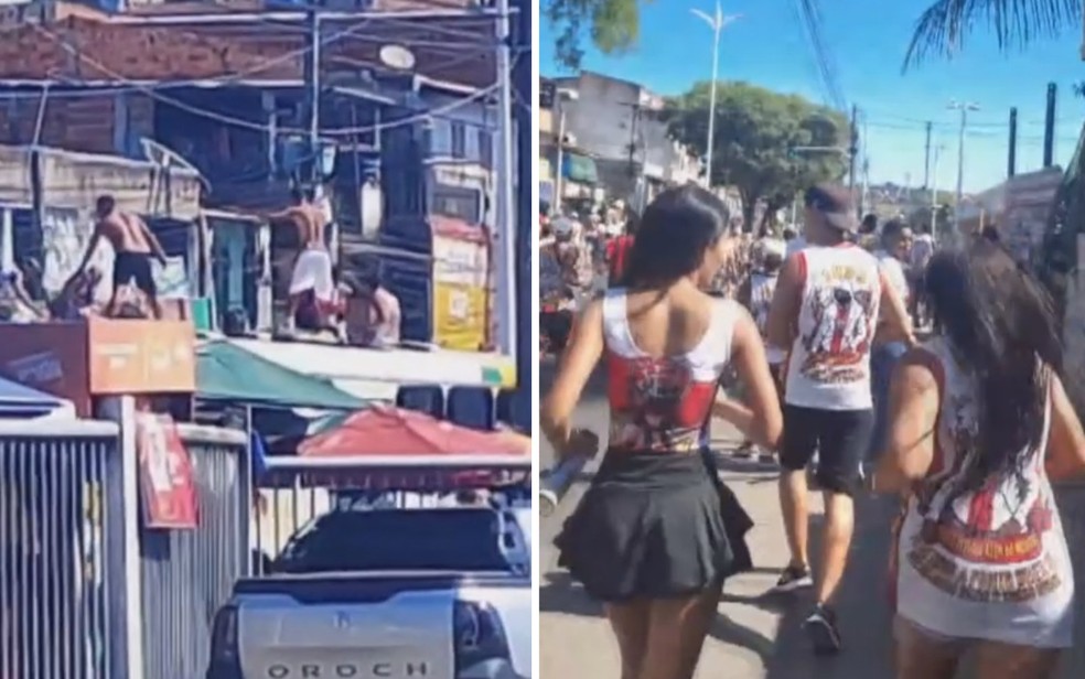 Torcedores são conduzidos à delegacia após confusão em Salvador — Foto: Reprodução/TV Bahia