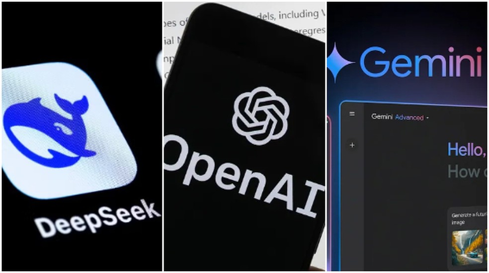 g1 comparou o desempenho do DeepSeek com o ChatGPT e o Gemini, do Google, em tarefas do dia a dia — Foto: AFP, AP, Google