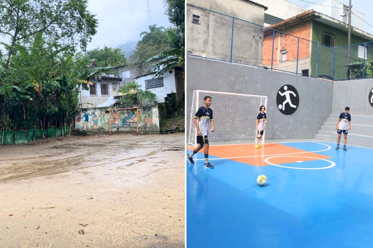 Centro recreativo é inaugurado em antiga área desocupada em morro de Santos, SP