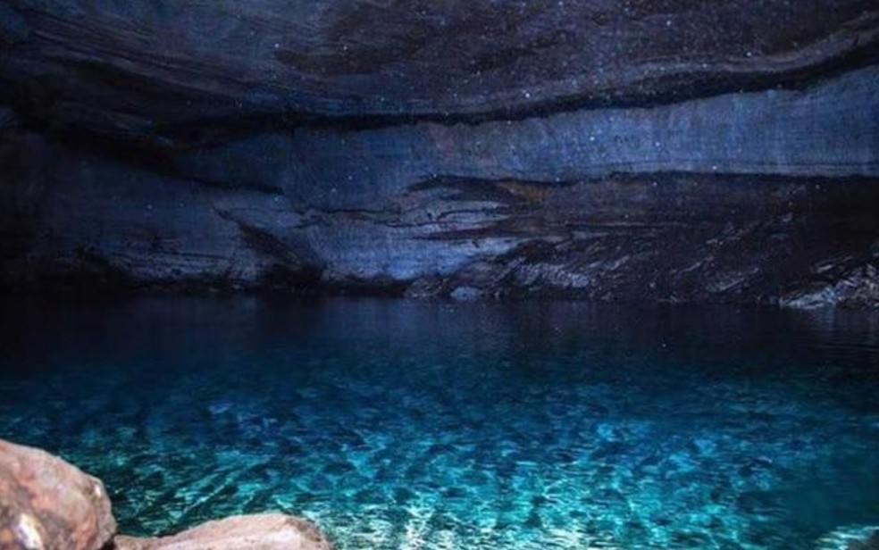 Lago subterrneo na Caverna dos Ecos  Foto: Arquivo pessoal/Rodrigo Santos de Sousa