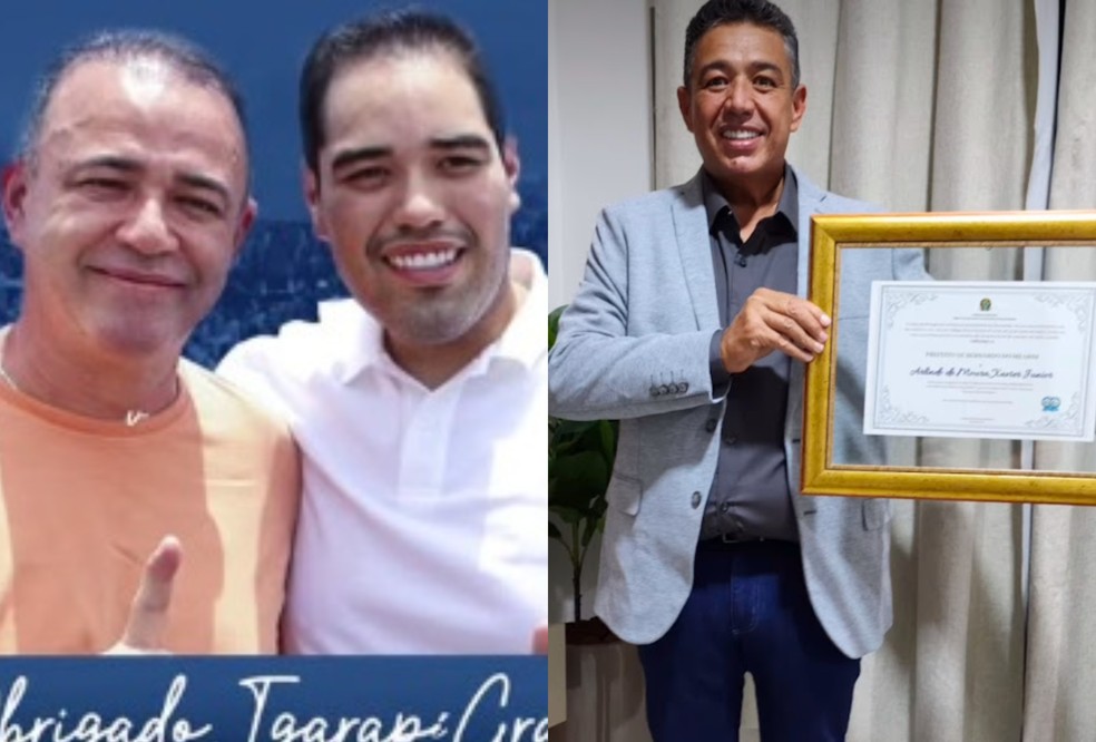 NA ORDEM: Erlânio Xavier (tio de João Vitor); João Vitor (prefeito de Igarapé Grande) e Júnior Xavier (pai de João Vitor). — Foto: Reprodução/Redes Sociais