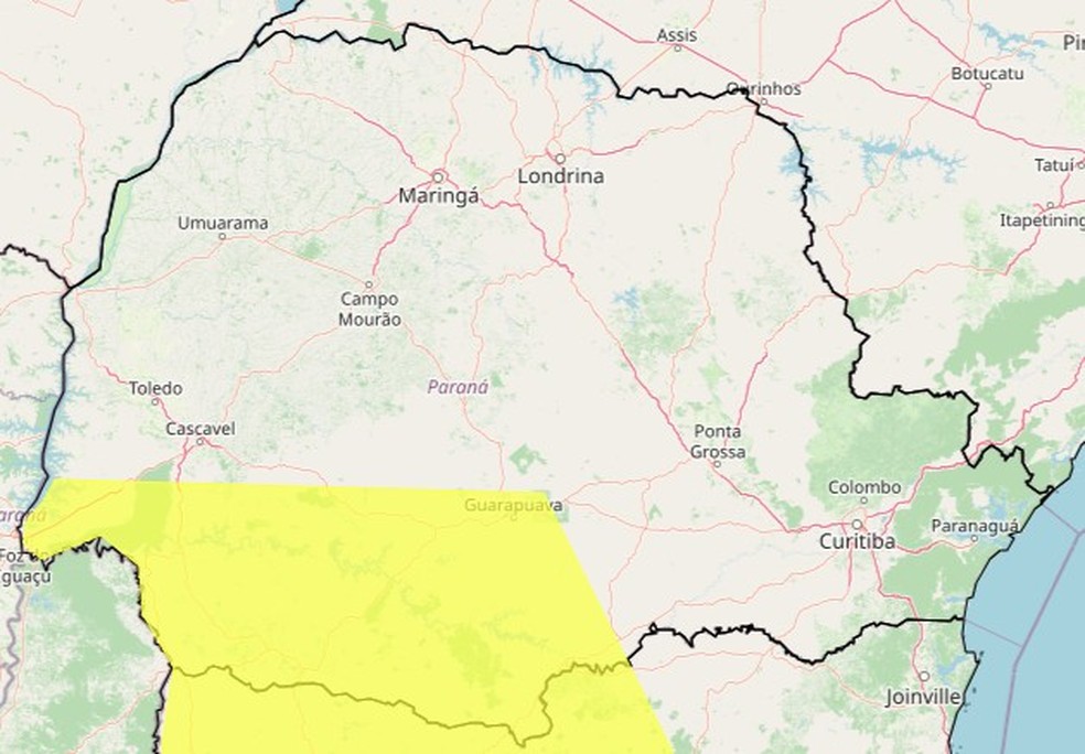 Alerta de tempestade no Paraná — Foto: Reprodução/Inmet
