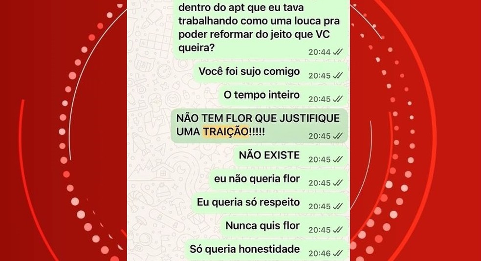 Trechos da conversa da empresária Giuliana Omena com ex-marido — Foto: Arquivo pessoal