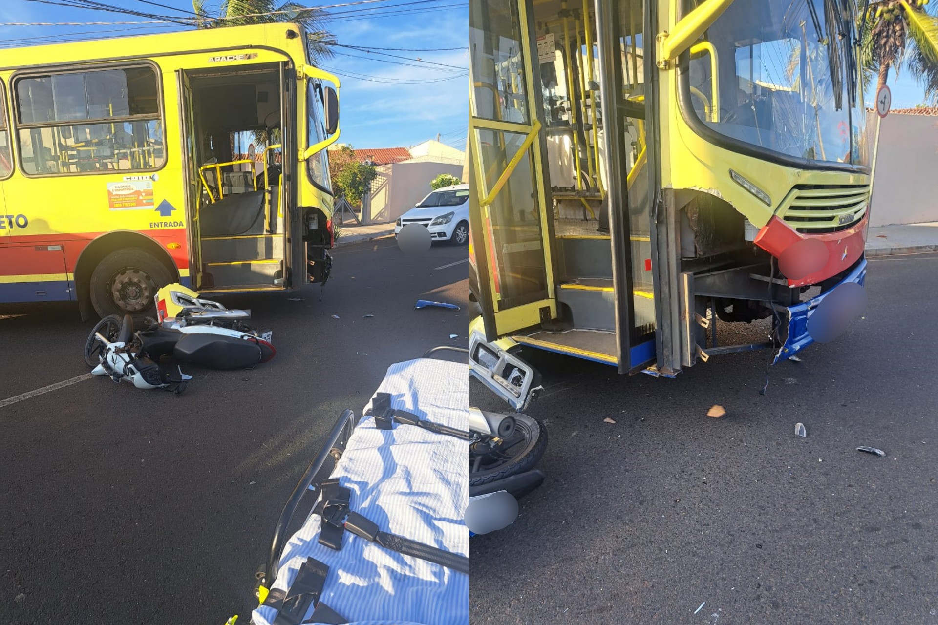 VÍDEO: motociclista fica ferida em acidente com ônibus de transporte coletivo em Rio Preto