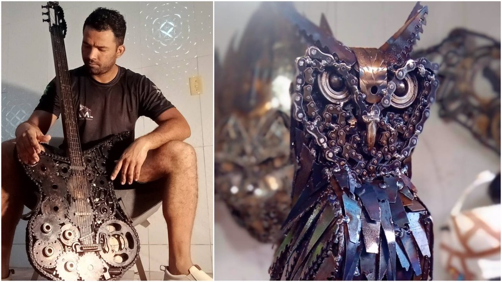 Instrumentos musicais e animais são algumas das esculturas em metal criadas por soldador cearense — Foto: Arquivo Pessoal