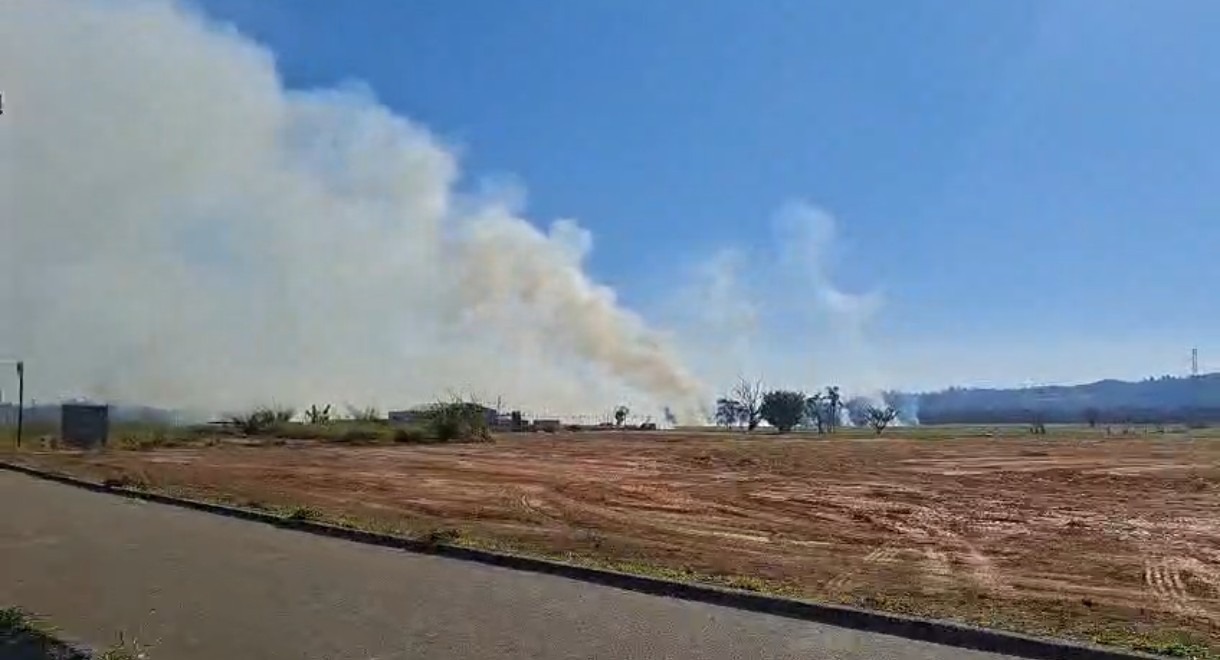 Incêndio atinge área de vegetação na Avenida das Orquídeas, em Mogi das Cruzes