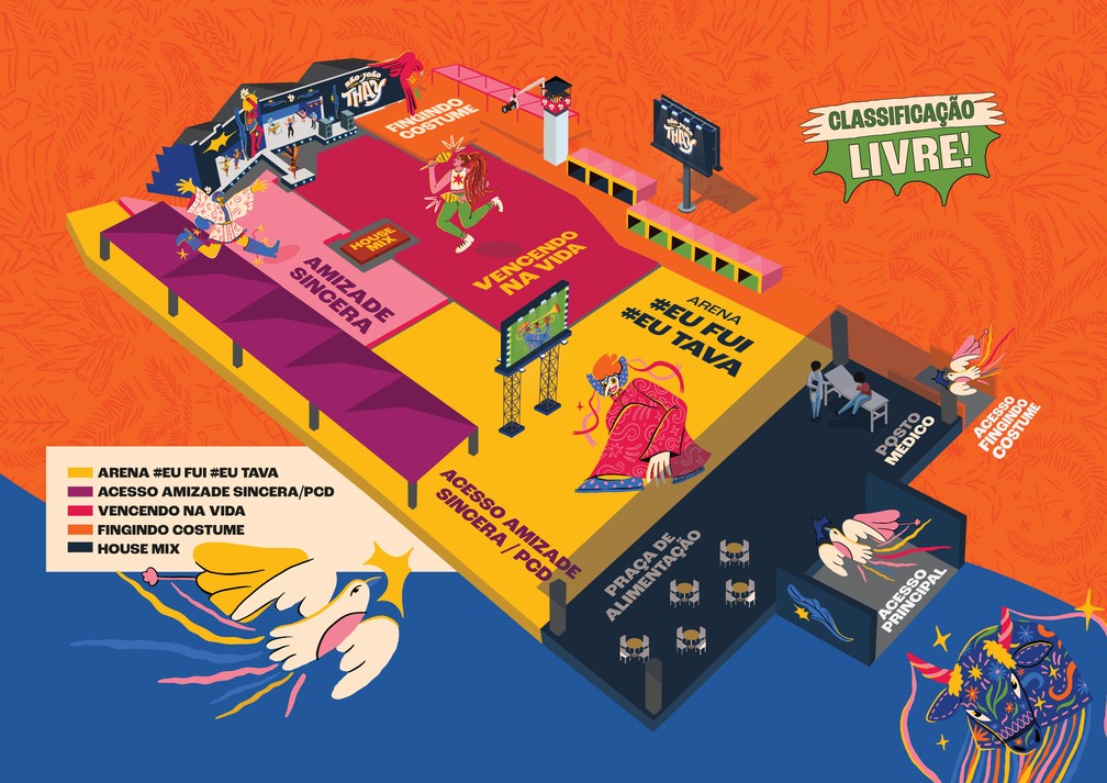 O festival será dividido em quatro espaços, distribuídos de acordo com o mapa acima — Foto: Divulgação/São João da Thay