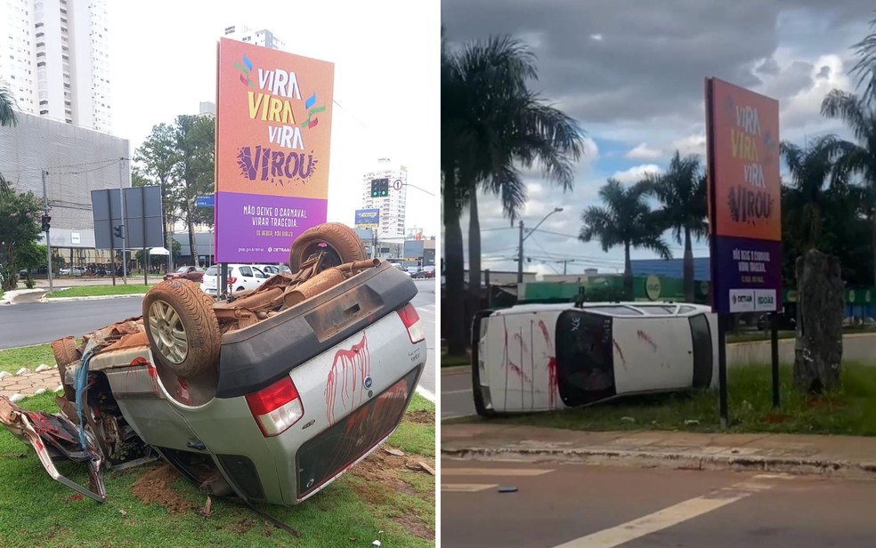 Saiba por que carros capotados estão espalhados por ruas de Goiânia, Goiás — Foto: Reprodução/Redes Sociais