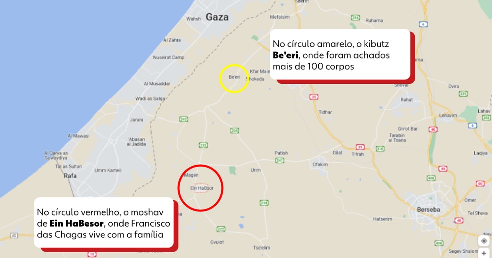 Moshav de Ein HaBesor, onde Francisco das Chagas vive, é próximo à fronteira com Gaza — Foto: g1