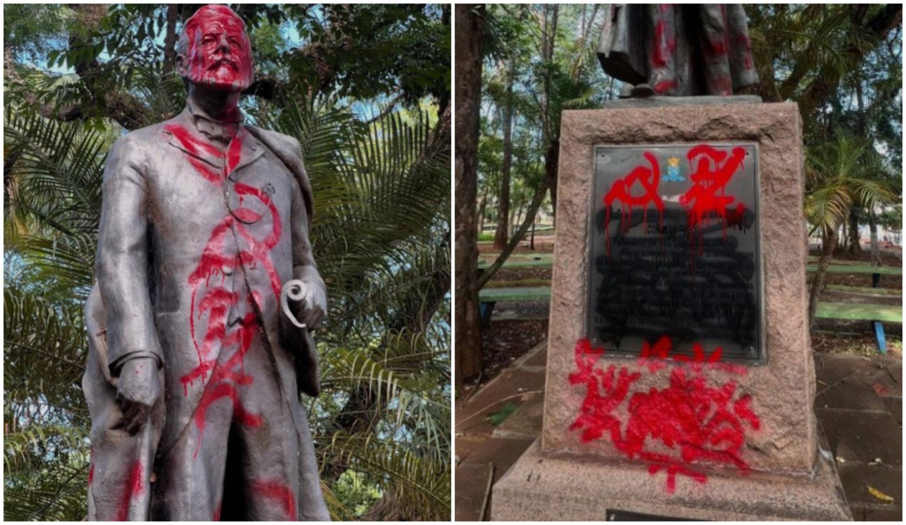 Estátua do fundador de São Carlos e locais do Centro são pichados; Fundação Pró-Memória repudia