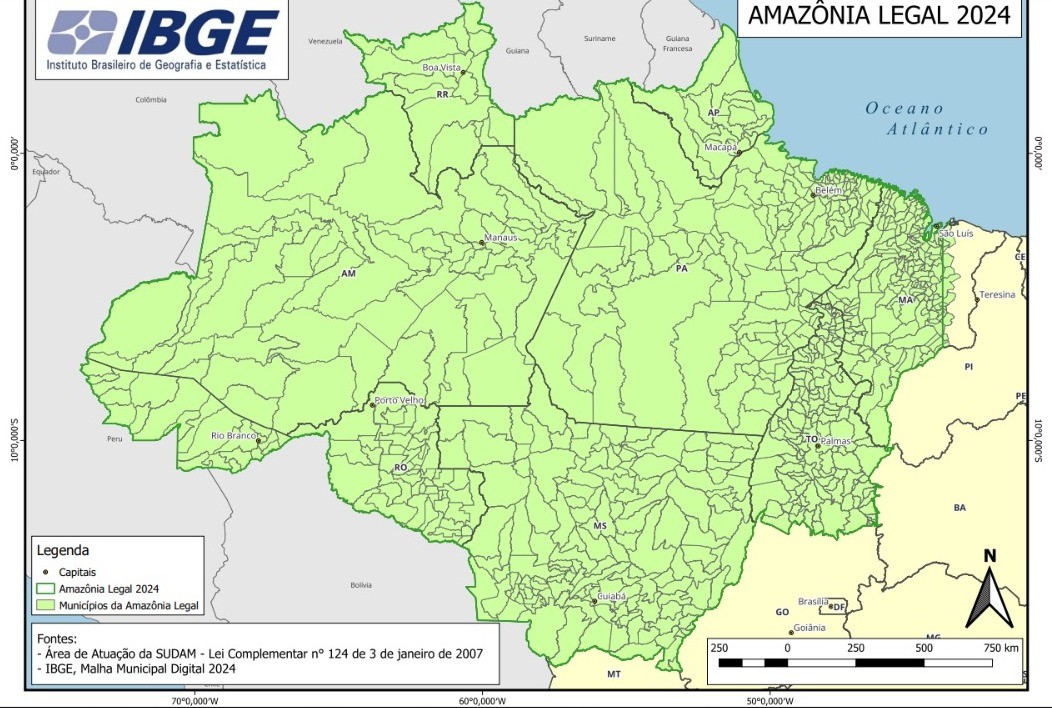 IBGE troca siglas ao inverter MT e MS e apaga Acre de mapa da Amazônia Legal