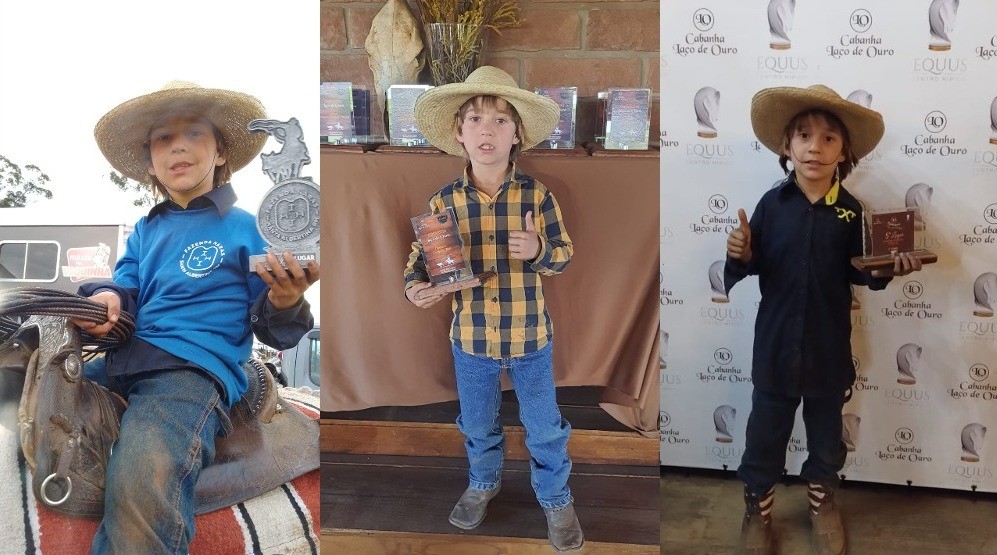 Apaixonado por montaria, menino de 8 anos coleciona troféus em competições de laço em Salto de Pirapora: 'Muito orgulhoso', diz pai