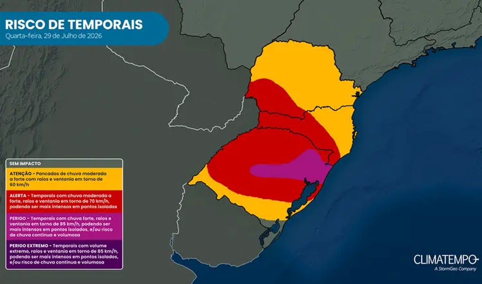 Risco de temporais no Sul do Brasil — Foto: Climatempo
