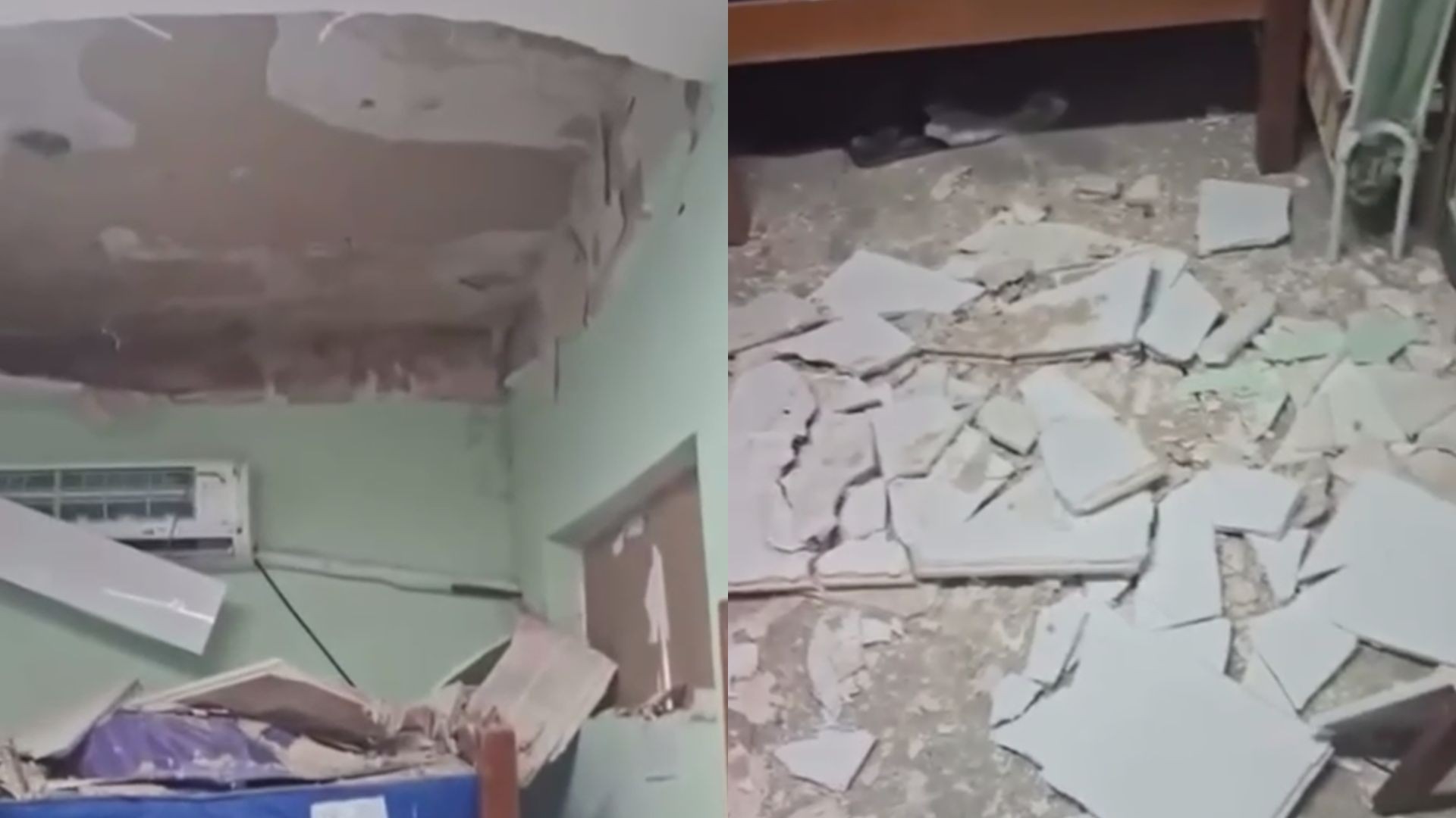 Forro do teto de alojamento médico desaba no Hospital Agamenon Magalhães, no Recife; VÍDEO