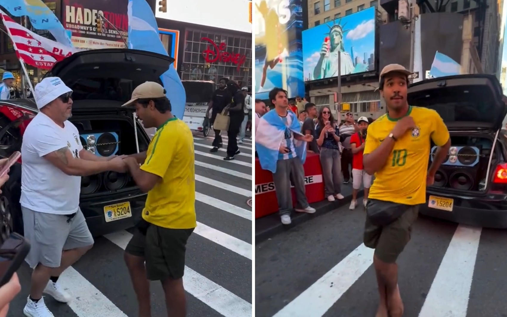 Goiano viraliza ao dançar com argentinos na Times Square durante a Copa do Mundo 