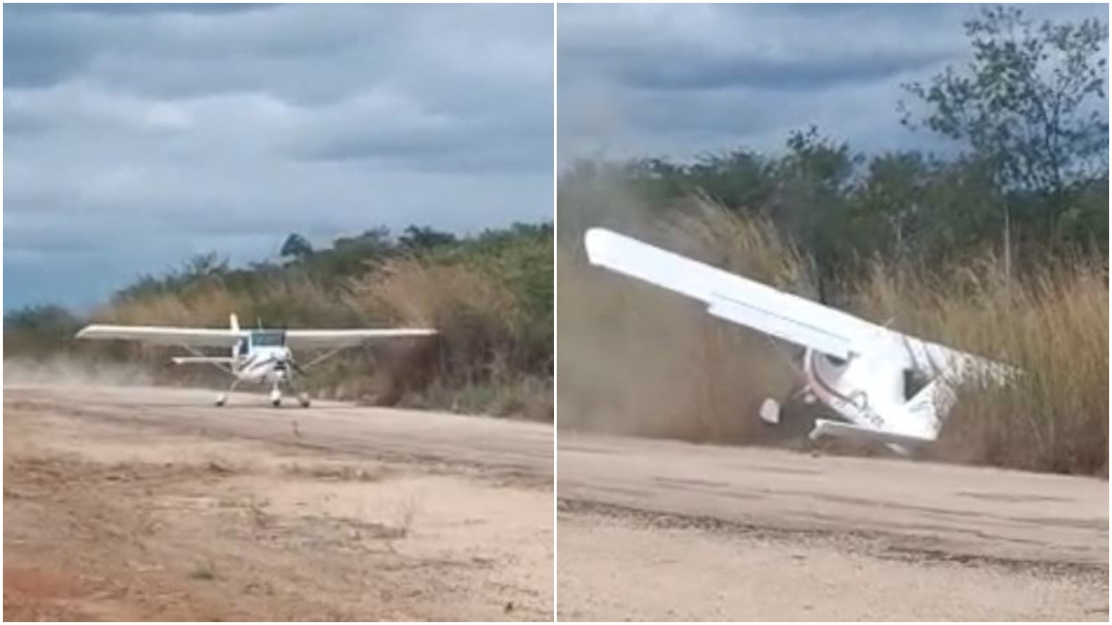 Vídeo: avião ultraleve com três pessoas perde o controle ao pousar no interior do Ceará